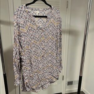 grand & greene Navy, Yellow & Cream Patterned V-Neck Tunic